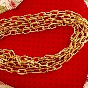 GOLD PAPER CLIP NECKLACE CHAIN 24”x 1/3” ETCH DESIGN LINKS MONET NEW VINTAGE